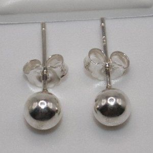 925 Sterling Silver Genuine Round Ball Stud Earrings 5mm / Pair / Men Women Kids